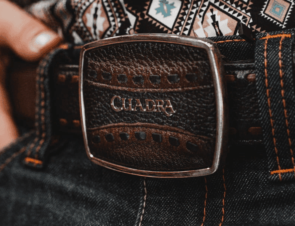 Salinas Charreria leather belt with an engraved buckle
